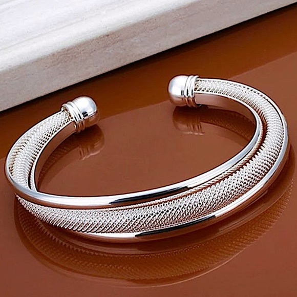 Sterling Silver Mesh Bangle Cuff Bracelet - Picture 5 of 12
